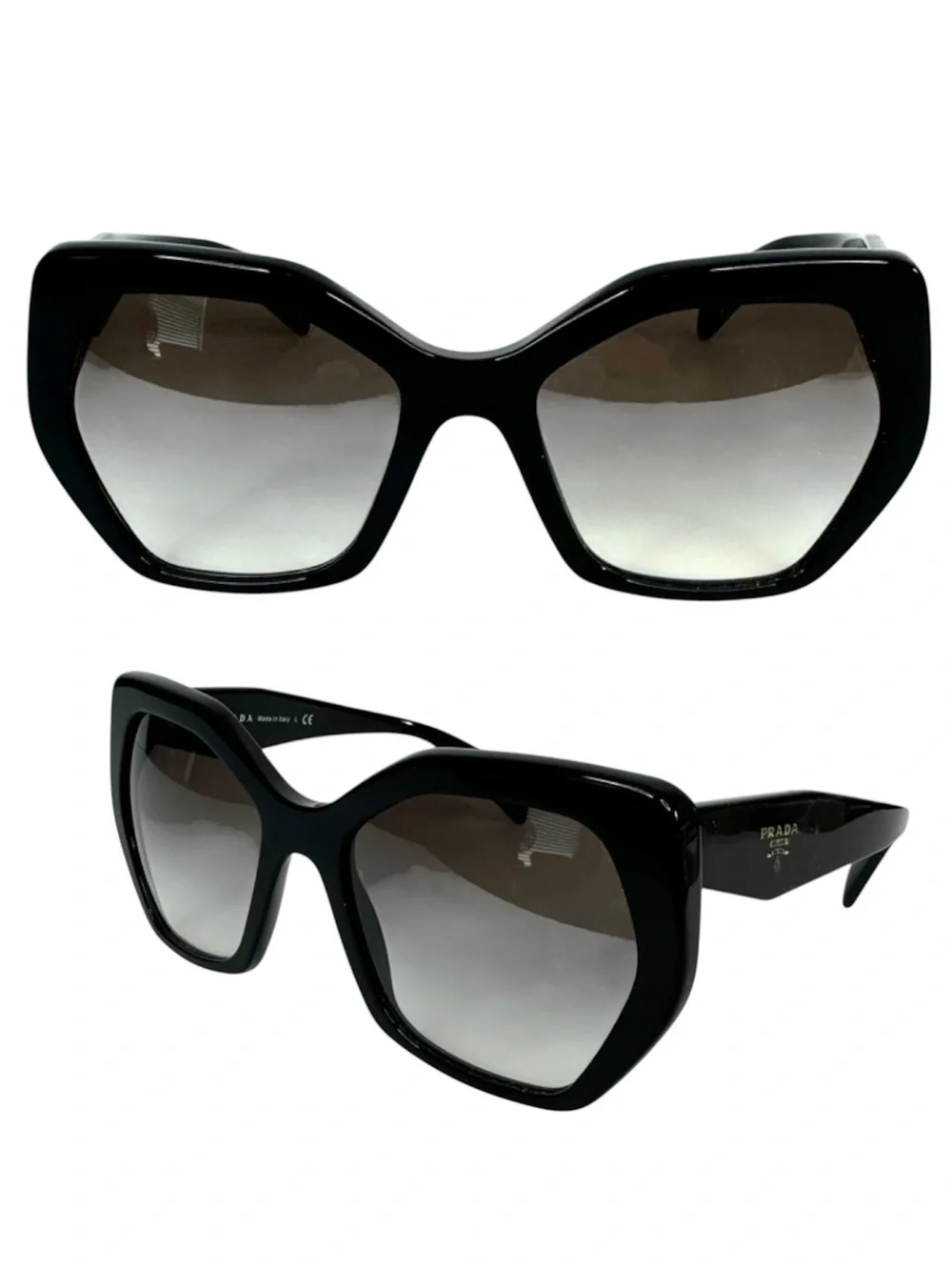 PRADA Sunglasses NEW SPR 16R 1AB-0A7 Black Oversized Cat Eye Hexagon